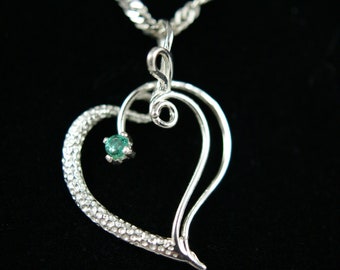 Emerald Gemstone Sterling Sliver Heart Pendant