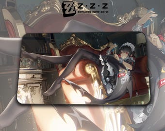 May include: Rectangular mousepad featuring an anime-style illustration of a character in a maid outfit, reclining on a red sofa. The mousepad has a black and gray shark-fin design on the bottom. The text "Z.Z.Z zenless zone zero" is at the top.