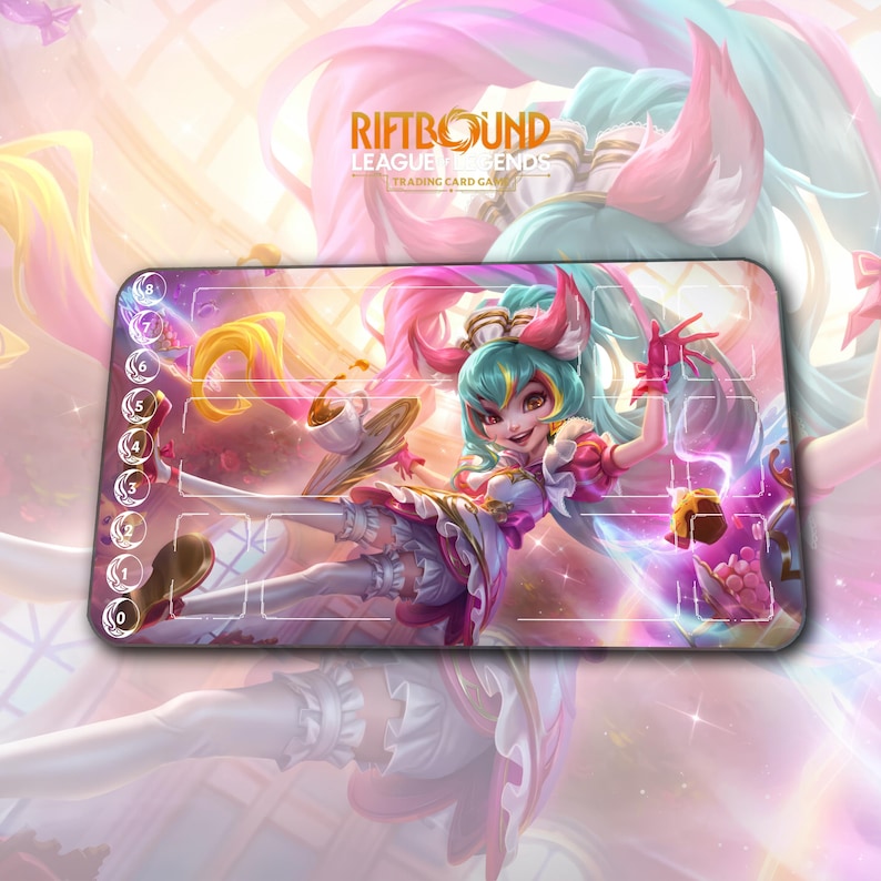 Pink Sprite Riftbound Playmat – Zoe 3 – Riftbound LOL TCG Game Mat 24x14 Inches (600x350x2mm ...
