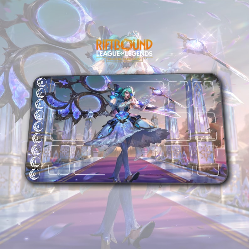 Green/blue Riftbound Background Playmat – Gwen Prestige – Riftbound LOL TCG Game Mat 24x14 Inches ...