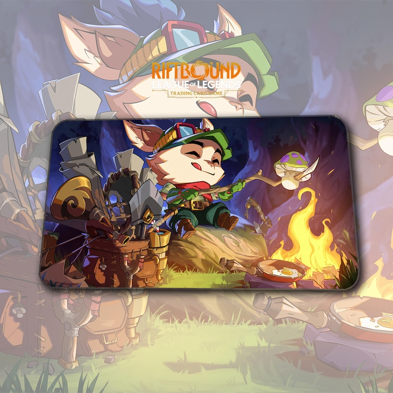 Green/blue Riftbound Background Playmat – Teemo – Riftbound 2KXO League of Legends TCG Game Mat 24x14 ...