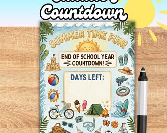 Schuljahresende Countdown Poster 18 x 24 | Wiederverwendbare Sommer Countdown Klassenzimmer Dekoration