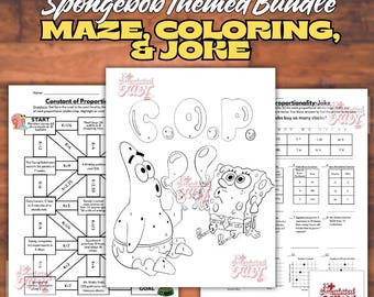 SpongeBob Mathe Arbeitsblätter | Konstante der Proportionalität, Labyrinth, Färbung (PDF)
