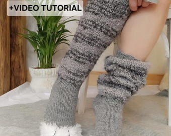 Meias com estampa de pata de gato em tricô – Meias macias e aconchegantes com dedos felpudos (Download em PDF) Tutorial em vídeo