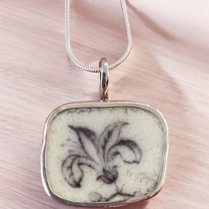 Handmade Sterling Silver Broken China Pendant: Black Flower Necklace