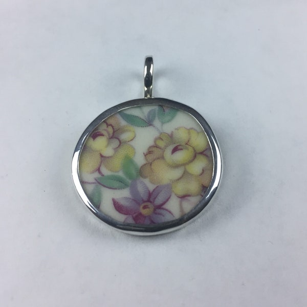 China Jewelry, Pendant. Sterling  Theodore Haviland  "SPRINGTIME" Blue & yellow flowers