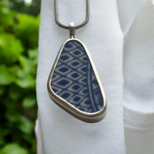 Broken China Sterling Silver Pendant Antique Blue willow &quot;PATTERN&quot; Unique Necklace Gift For Her A 779