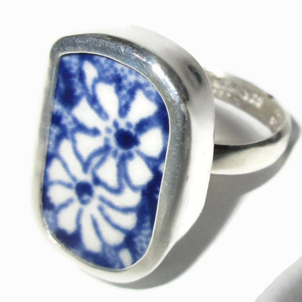 Broken China Jewelry, Flower Ring, Sterling Silver,  Any Size, OOAK, Upcycled China, Chaney, Spring, Statement Ring, Broken Dish Plate