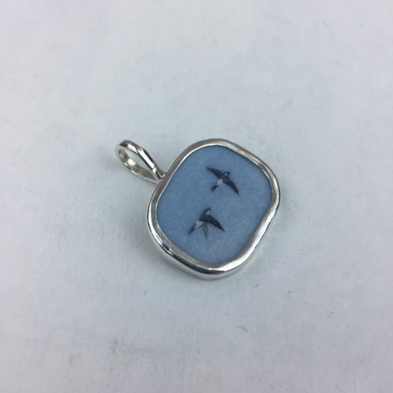 Broken China Jewelrysterling Silver Two Swallows Rose Etsy