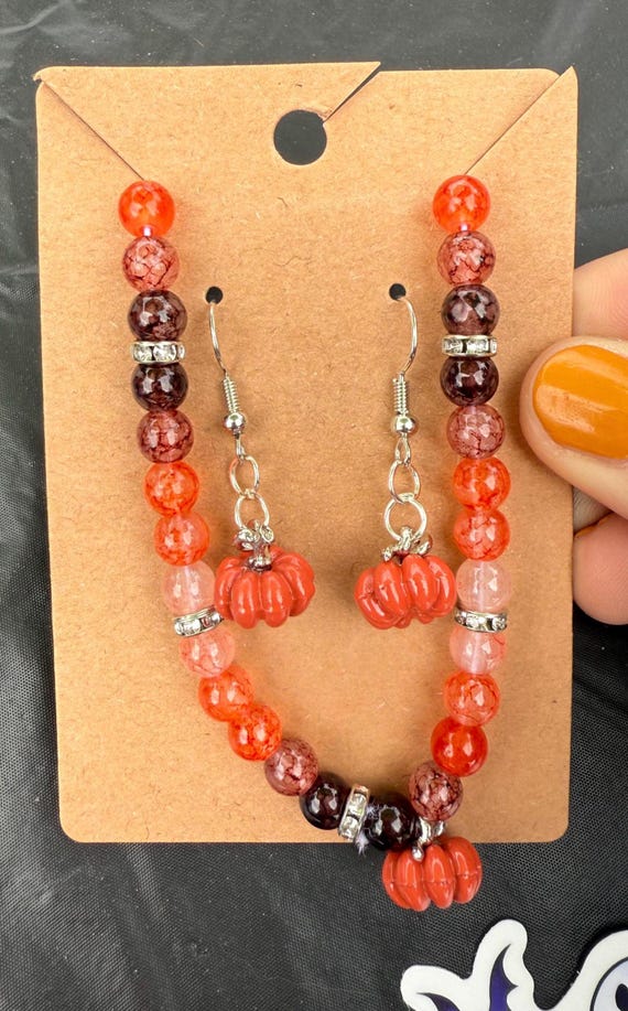 Pumpkin Earring and Bracelet Matching Set