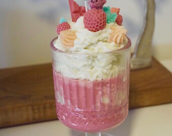 Strawberry Bear Dessert Candle | Cute Whipped Wax Candle | Kawaii Food Candle | Handmade Decorative Candle | Unique Gift