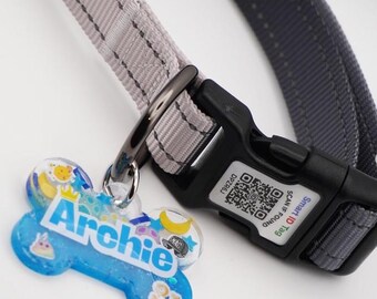 Personalized QR Code Dog Collar with Resin Name Tag
