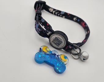 Personalized QR Code Cat Collar with Resin Name Tag