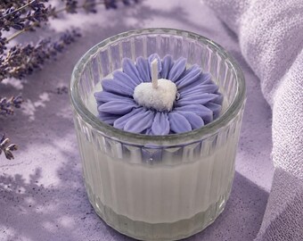 Lavender Flower Candle | Handmade Soy Candle | Floral Candle Gift | Decorative Candle | Lavender Home Decor | Gift for Her