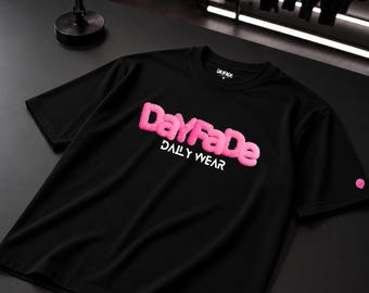 Streetwear T-Shirt, Black Pink Logo Tee, Unisex Urban Shirt, Dayfade Daily Wear