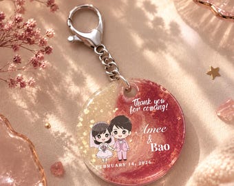 Personalized Wedding Favor Keychain | Custom Resin Wedding Souvenir | Bridal Shower Gift | Engagement Party Favor | Custom Name&Date Keyring