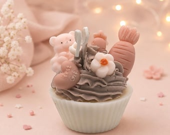 Cute Bear Cupcake Candle | Handmade Dessert Candle | Kawaii Soy Wax Candle | Aesthetic Room Decor | Gift for Her | Cottagecore Candle