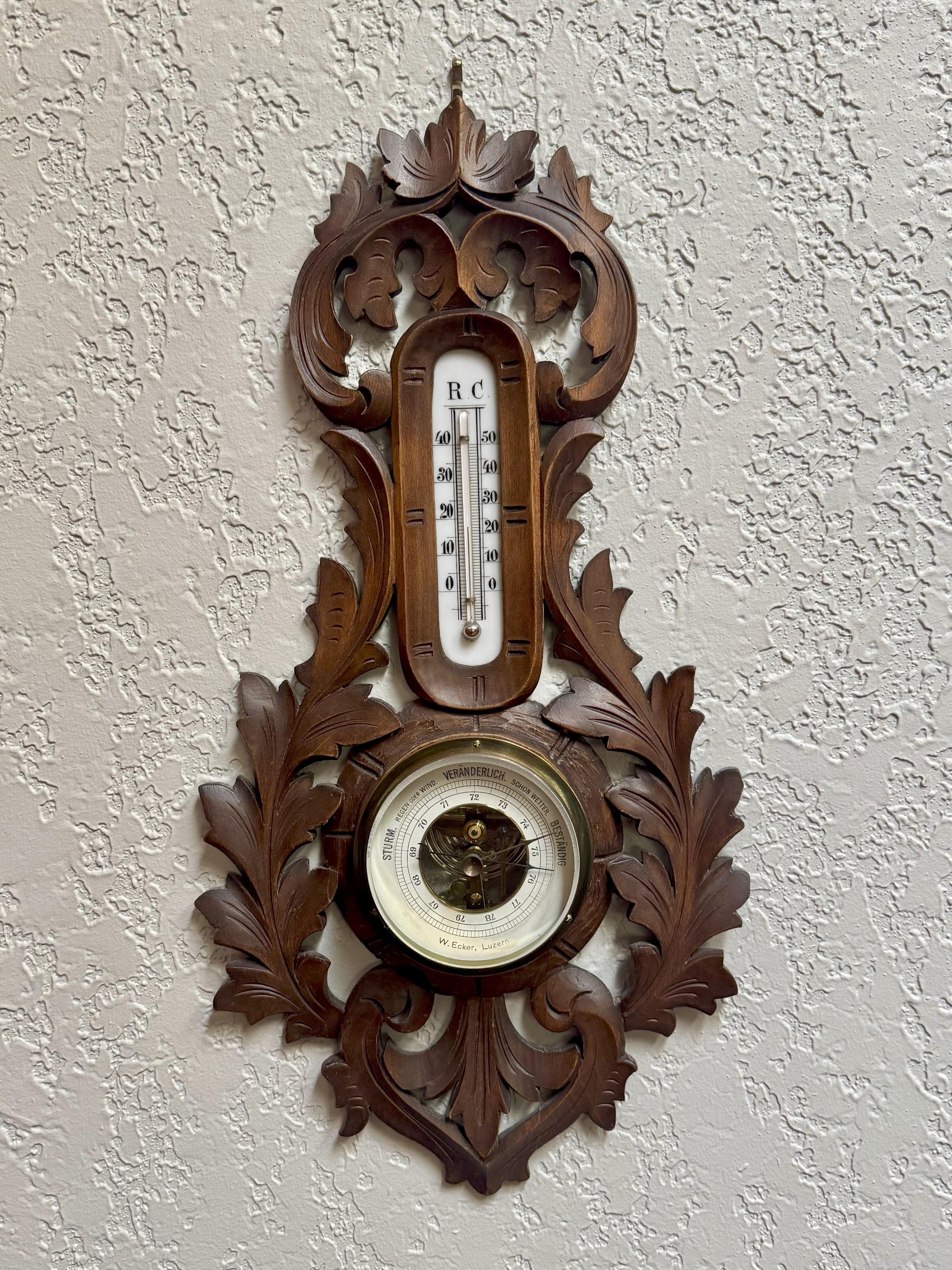 Antique Swiss W. Ecker Luzern Barometer Thermometer Carved Oak - Etsy