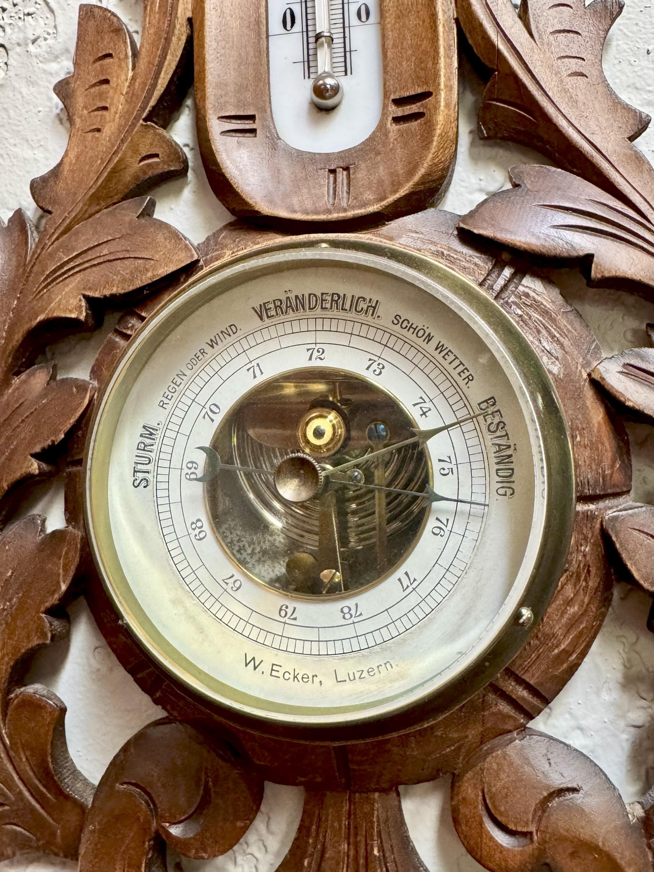 Antique Swiss W. Ecker Luzern Barometer Thermometer Carved Oak - Etsy