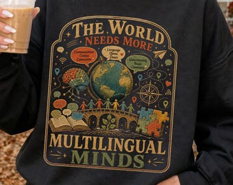 Sudadera para profesor de inglés como lengua extranjera, regalo de regreso a clases para profesores de inglés como lengua extranjera, especialista en inglés como lengua extranjera, profesor multilingüe, cuello redondo, camiseta para profesor de dos idiomas.