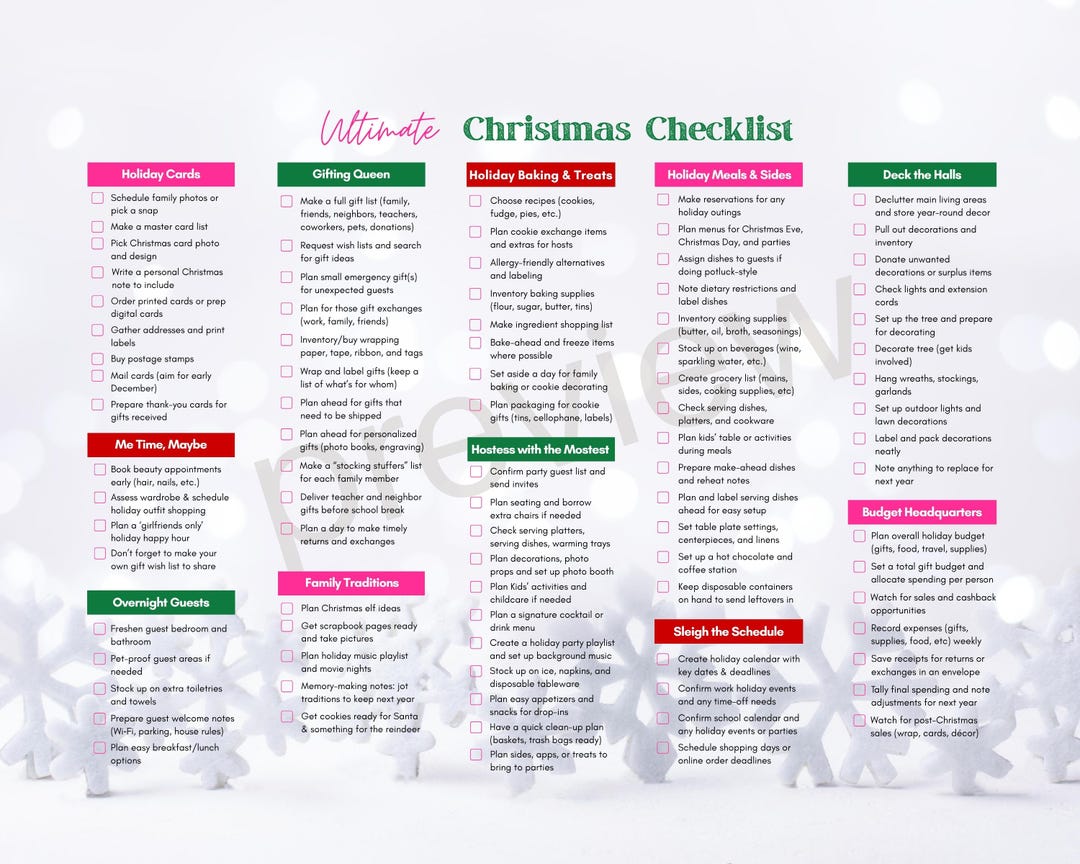 Christmas Checklist Printable Holiday Organizer Digital Download ...