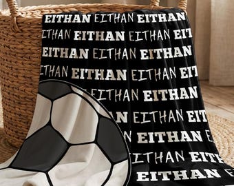 Custom Soccer Blanket Personalized, Retro Football Sherpa Throw, Soccer Fan Gift, Kids Sports Blanket, Birthday Gift Idea