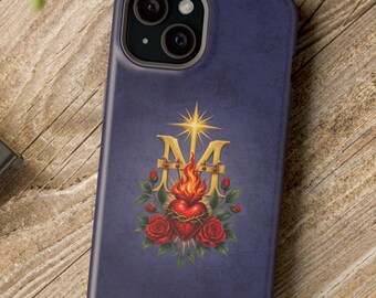 Personalized Sacred Heart Phone Case Catholic iPhone Case Immaculate Heart Roses Cover Christian Religious Gift Jesus Faith Protective Case
