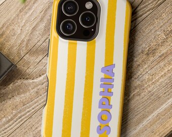 Custom Initial MagSafe iPhone Case, Striped Monogram Phone Cover, Name iPhone Case, Cute Gift for Her, Birthday or Graduation Present