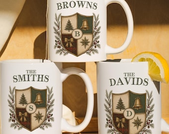 Personalized Family Mug, Custom Family Crest Mug, Christmas Coffee Mug, Custom Last Name Gift, Monogram Mug, Holiday Gift for Family