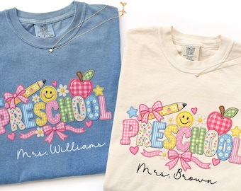 Personalized Preschool Teacher Shirt, Custom Teacher Name Tee, Comfort Colors Teacher Shirt, Back to School Shirt,  Teacher Team Tee