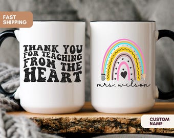 Personalized Teacher Mug Rainbow Coffee Cup Gift, Teacher Appreciation Gift Idea, Back To School Present For Educator Coffee Lover