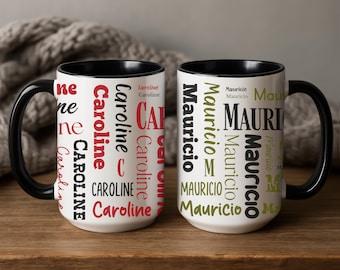 Personalized Name Mug Custom Repeating Name Coffee Cup Gift, Custom Text Mug For Mom Grandma, Unique Pattern Mug Gift Idea