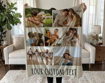 Custom Photo Blanket Collage, Picture Blanket With Text, Memorial Blanket, Friend Couples Gift, Birthday Anniversary Gift, Family Blanket