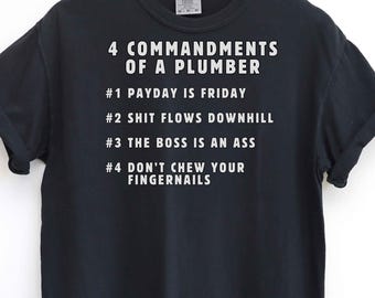 Regalo de fontanero para marido o novio / Camiseta divertida con reglas de fontanería / Los 4 mandamientos de un fontanero / Camiseta de cumpleaños para obreros y para el Día del Padre