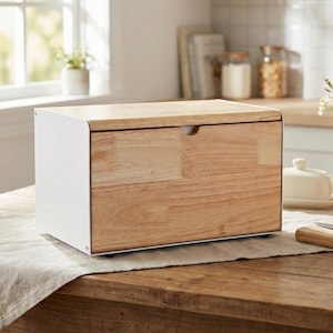 Scandinavian Bamboo Bread Box with White Sides