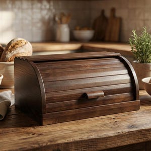 Wooden Bread Box 15x11x7 in, Handmade Beech Bread Bin, Natural Kitchen Storage