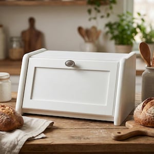 Witte houten broodtrommel 16 inch, broodtrommel aanrecht met deksel