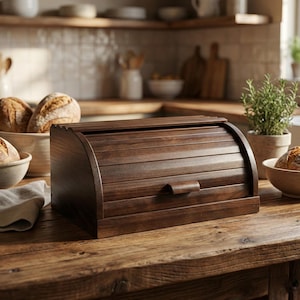 Wooden Bread Box 15x11x7 in, Handmade Beech Bread Bin, Natural Kitchen Storage
