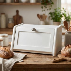 Panera de madera blanca de 40 cm, con tapa para encimera de cocina