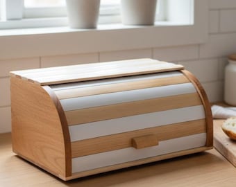 Handmade beige-white bread box 38x27x17 cm