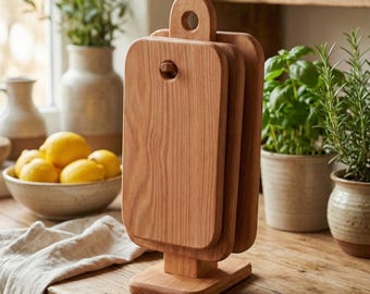Set of 4 Beech Cutting Boards with Stand
