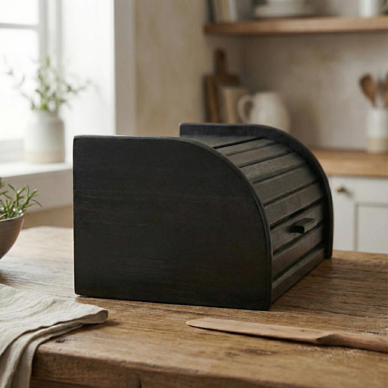 Handmade Black Wooden Bread Box 16x12x8.1in, Alder Wood, Roll Top - Etsy