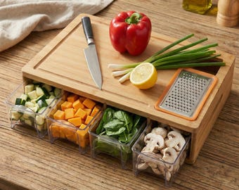 Bamboo Cutting Board with Containers & Graters