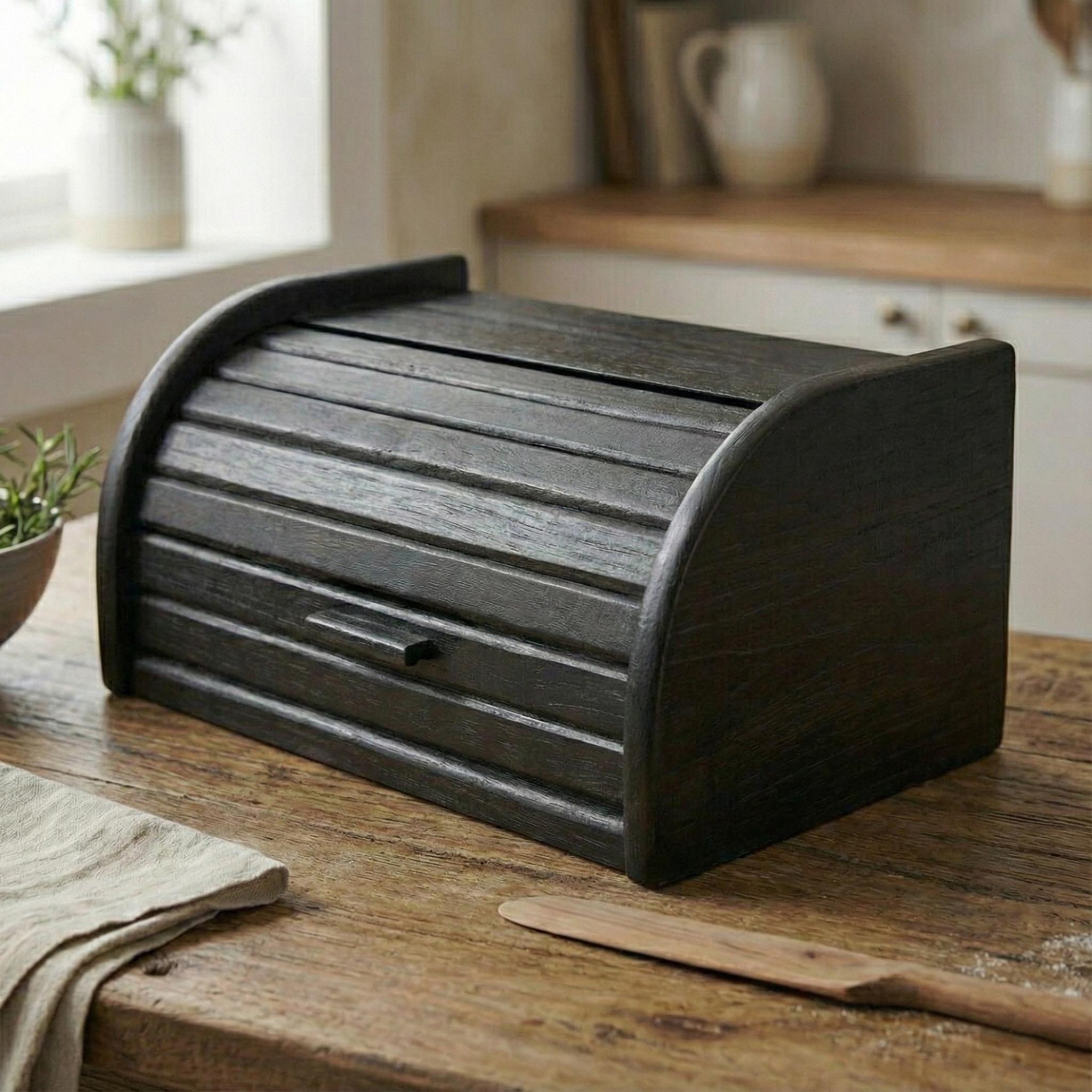 Handmade Black Wooden Bread Box 16x12x8.1in, Alder Wood, Roll Top - Etsy