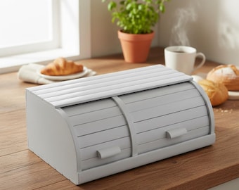 Handmade white two-compartment bread box 45x29x16 cm