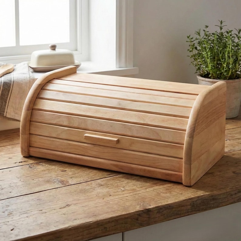 Classic Wooden Bread Box Alder 16×12×8
