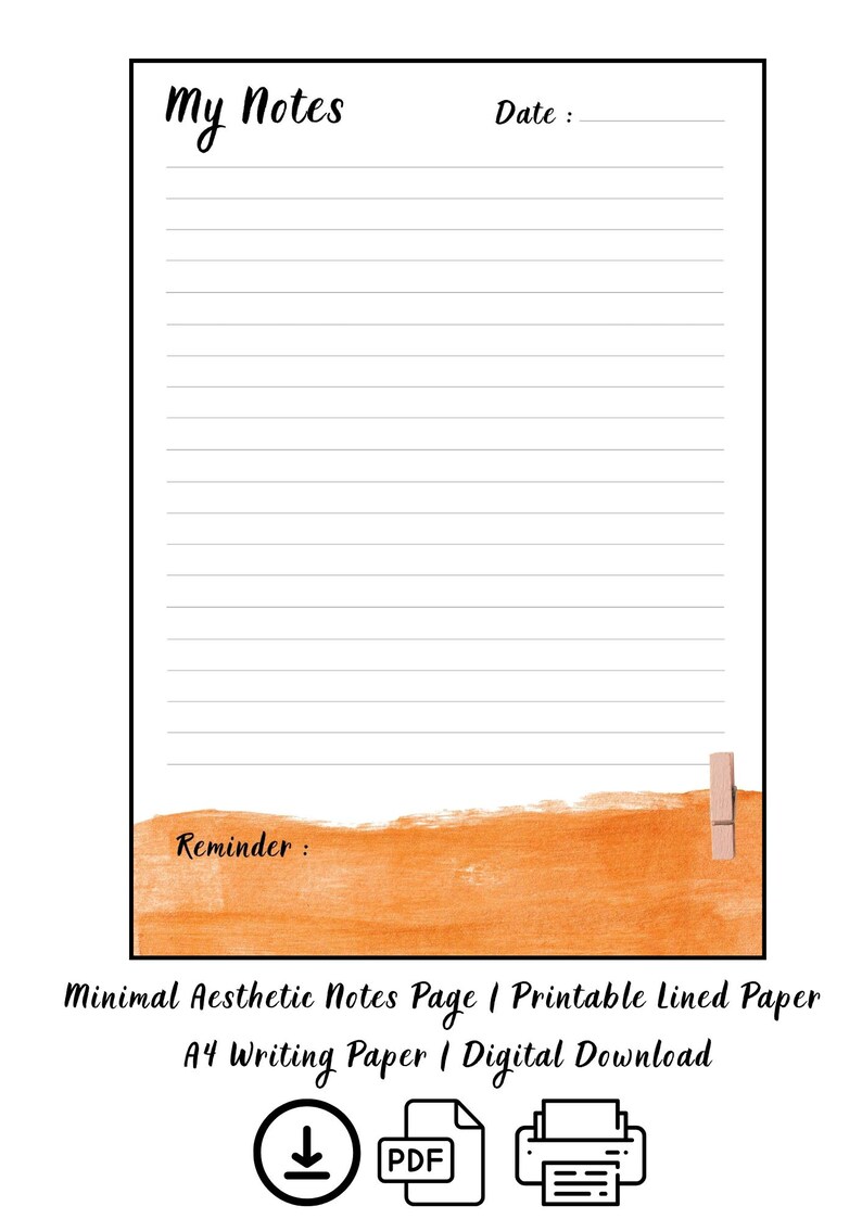 Nice Clean Notes Pages Minimal Aesthetic Notes Page | Printable Lined Paper | A4 Writing Sheet ...