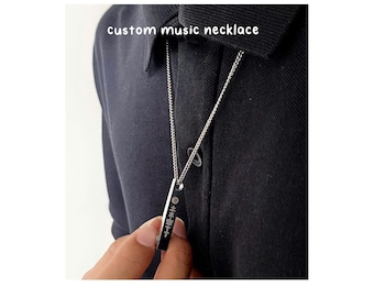 Spotify Music Bar Necklace, Personalized QR Song Gift, Stainless Steel for Couples