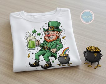 Drunken Leprechaun PNG | Funny St Patricks Day Leprechaun | Sketch Style Irish Clipart | Shamrock Beer Leprechaun | Sublimation PNG
