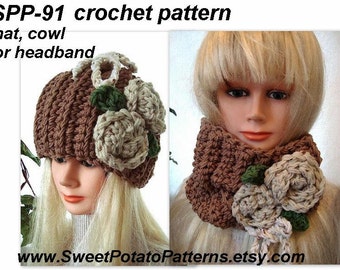 Instant Download PDF Crochet Pattern - Tawny Hat and Cowl Set SPP91 women, accessories, easy, beginner, clothing,